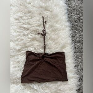Brown Halter Neck Crop Top